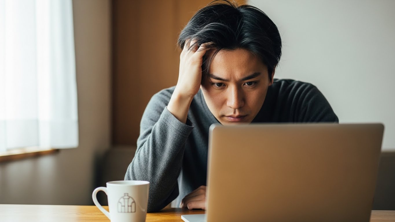 頭を抱える男性